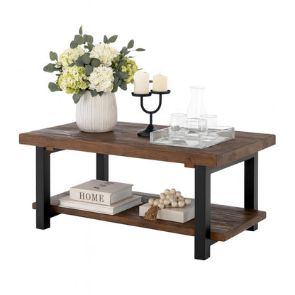 Pomona 42-Inch Rectangular Solid Wood Coffee Table with Storage Shelf & Metal Legs – Rustic Industrial Farmhouse Living Room Table by Alaterre Furniture (Rustic Natural)