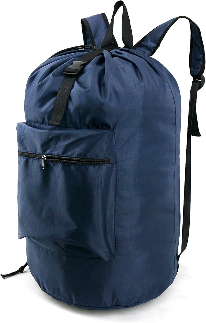 BeeGreen Navy Blue Travel Laundry Bag w Drawstring & Handle College Dorm Room