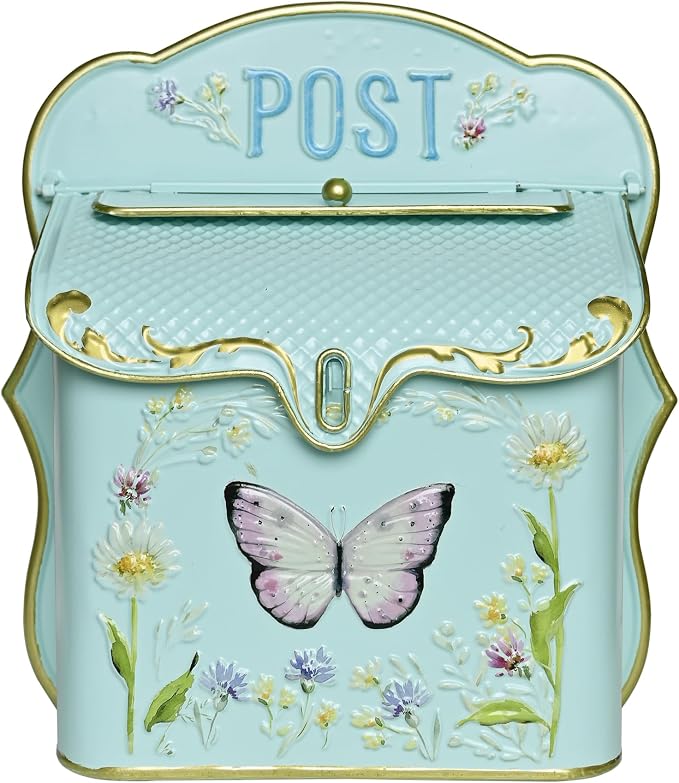 Mailbox Wall Mount Mailboxes for Outside Vintage Mail Boxes for House Outside Metal Drop Box Antique Style Nostalgic Charm Home Decorative Butterfly Green