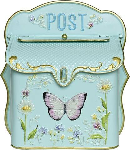 Mailbox Wall Mount Mailboxes for Outside Vintage Mail Boxes for House Outside Metal Drop Box Antique Style Nostalgic Charm Home Decorative Butterfly Green