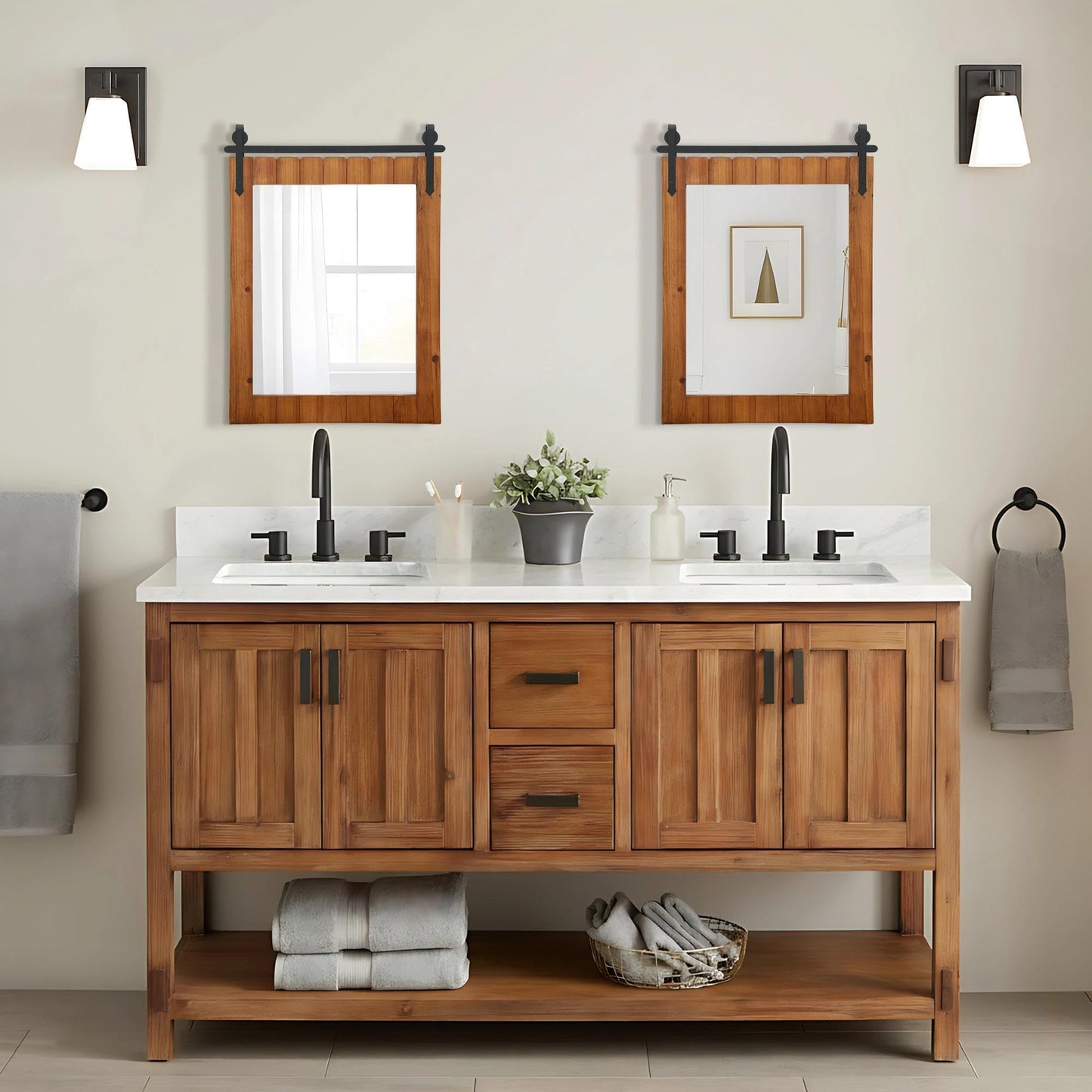 Besdomus Rustic Bathroom Farmhouse Mirror: 22"x30" Brown Western Barn Door Solid Cedar Wood Frame Vanity Mirror - Wall Mounted for Bathroom/Hallway/Living Room - Rustic Decor for Fashion-Conscious