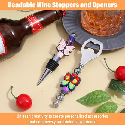 20 Pcs Beadable Wine Stoppers and Beadable Bottle Opener Set - 10 Reusable Decorative Wine Bottle Stoppers & 10 Alloy Openers for DIY Crafts, Wedding, Bar Party Favors, Holiday Gifts