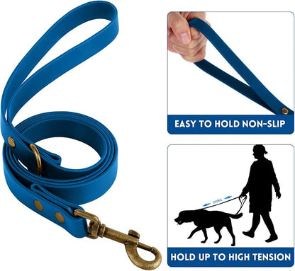 Wisedog Waterproof Dog Collar and Leash Set, Large, Blue | Adjustable Puppy Collar, Cute Tag, 5FT Leash, Includes Poop Bag, For Small Medium Large Dogs