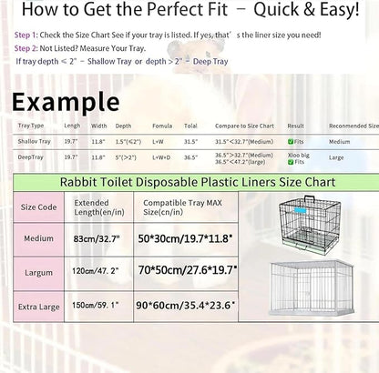 Disposable Cage Liner Bags (100-Pack) – 19'' X 11'' Clear Plastic Rabbit Cage Liners, Leak-Proof Toilet Film for Bunny, Guinea Pig, Hamster, Hedgehog & Small Animals – Universal Crate Tray Covers for