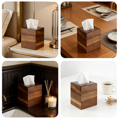 Tissue Box Cover,Square Wooden Tissue Holder with Slide-Out Bottom, Acacia Wood Facial Paper Holder for Bathroom,Living Room,Office, Decorative Cube Facial Tissue Box Cover,Modern Farmhouse Style