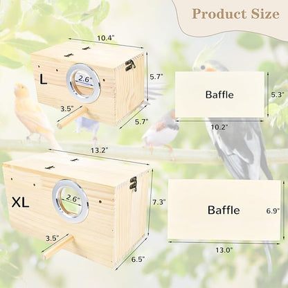 Parrot Nesting Box Cockatiel Nesting Box Bird Breeding Box House Handcrafted Wooden Acrylic Transparent Bird Box with Detachable Wooden Board for Parakeets Cockatiel Budgie Conure Parrot XL