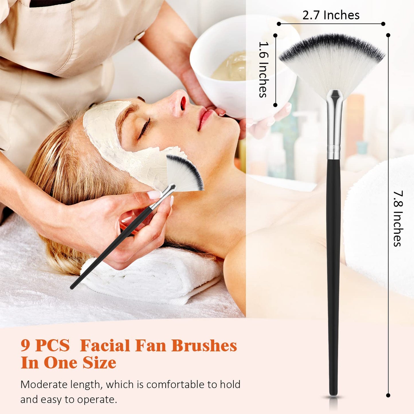 9 Pieces Facial Fan Mask Brushes, Soft Facial Applicator Brushes Tools for Peel Glycolic Makeup for Mud Cream(Champagne)