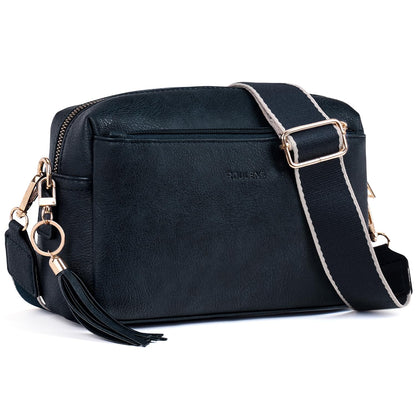 Roulens Triple Zip Small Crossbody Bag for women,Wide Strap Cell Phone Purse Shoulder Handbag Wallet with Credit Card Slots