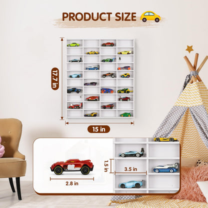 Krafetto Toy Car Display Shelf, Holds 40 Diecast 1/64 Toys Car, Wall Mount Model Cars Storage Organize Case