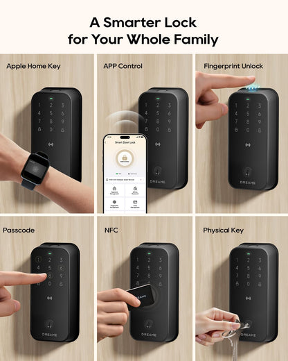 DREAME Smart Door Lock Turbo lite, Smart Locks for Front Door homekit, Apple Home Key Support, 12-Months Battery Life, AI Fingerprint, Smart Deadbolt Lock with App Control, IP54 Waterproof, Auto Lock