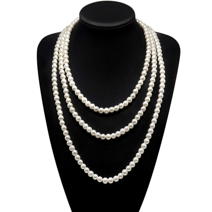 Long Pearl Necklace for Women Layered Cream White Faux Pearl Beads Strand Necklace Costume Jewelry,Diameter Pearl 8MM,69",Christmas Jewelry for Women