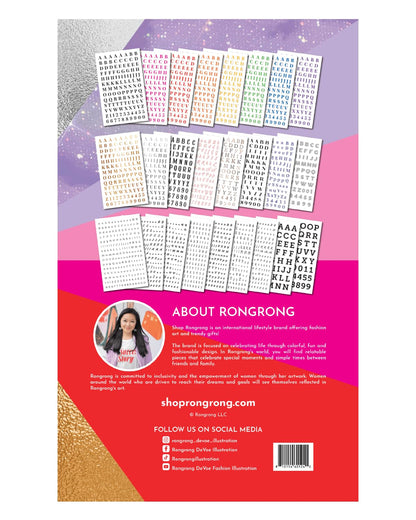 Rongrong Alphabet Collection Sticker Book for Planners, Journals, Scrapbooks – Letters in Multiple Fonts, Sizes & Styles – Perfect for Personalizing Tabs, Labels & Creative Projects - 25 Pages