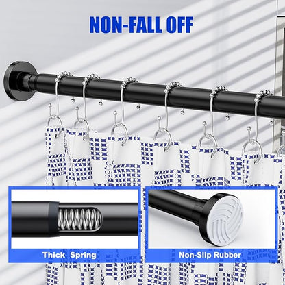 Ausemku Shower Curtain Rod 32-65 Inch Adjustable - 1 Inch Diameter Heavy Duty No drill Spring Tension Shower Rod, Non-Slip Rustproof Telescopic Rod for Bathroom, Black