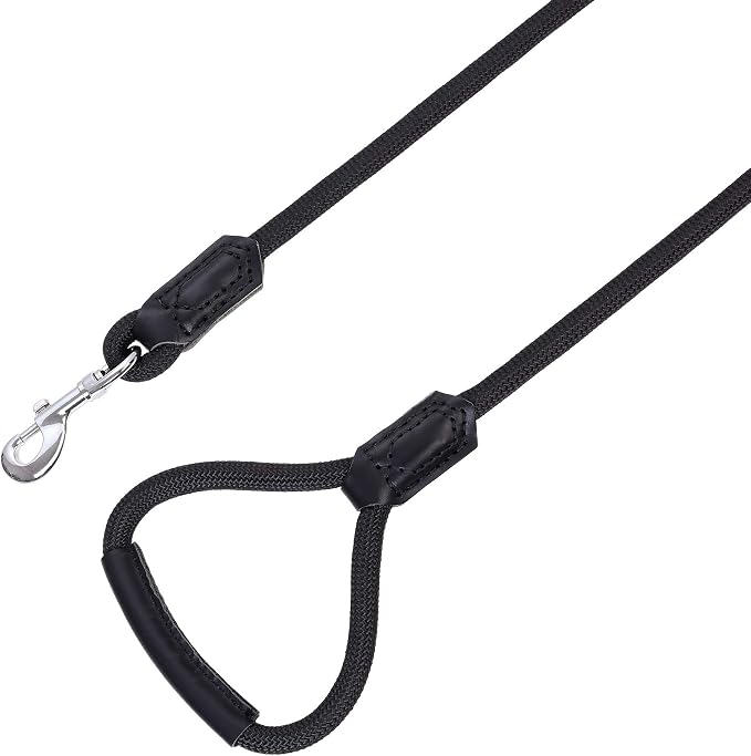 Mile High Life | Premium Leather Dog Leash | Strong Rope Leash | Leather Handle | Zinc Alloy Strong Clasp | Small Medium Large Dogs | 4/5/6 Feet(Black, 72 Inch (Pack of 1))