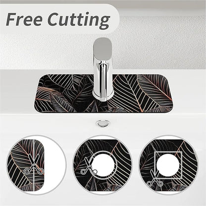 Kitchen Sink Splash Guard，Black cat hiding in jungle Faucet Mat Sink