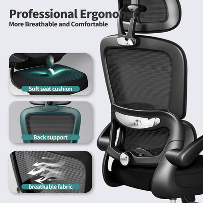 TRALT Office Chair Ergonomic Desk Chair, 330 LBS Home Mesh Office Desk Chairs with Wheels, Comfortable Gaming Chairs (Black)