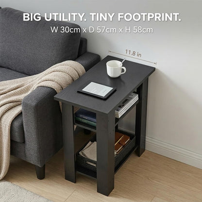 ZEXVIDA Black Side Table, 3 Tier Narrow End Table for Living Room, Modern Wood Nightstand with Storage Shelves, Small Bedside Table for Bedroom, Home Office, Small Spaces, 22.8 Inch High