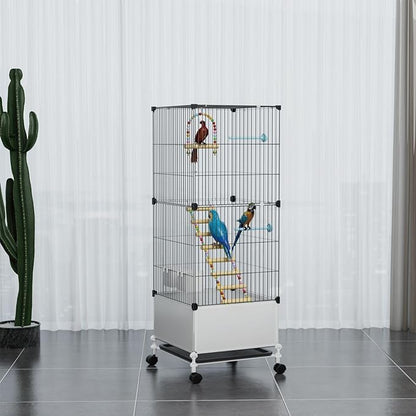 STILLCOVE Medium Flight Bird Cage, Black Parakeet Cages with Rolling Stand & Wheels, Wide Birdcage for Parrots Cockatiels Conure Budgie Canary Finch Lovebird
