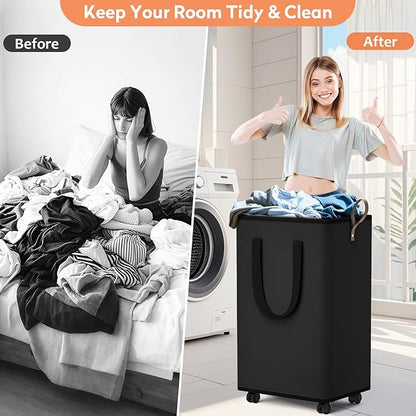 Laundry Basket with Wheels, Collapsible Laundry Baskets, Laundry Hamper with