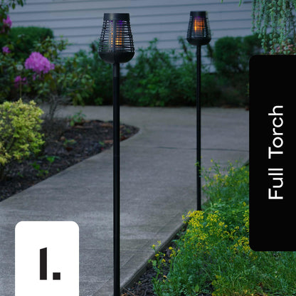 PIC Solar Insect Killer Torch (DFST), Bug Zapper and Flame Accent Light, Kills Bugs on Contact - Twin Pack