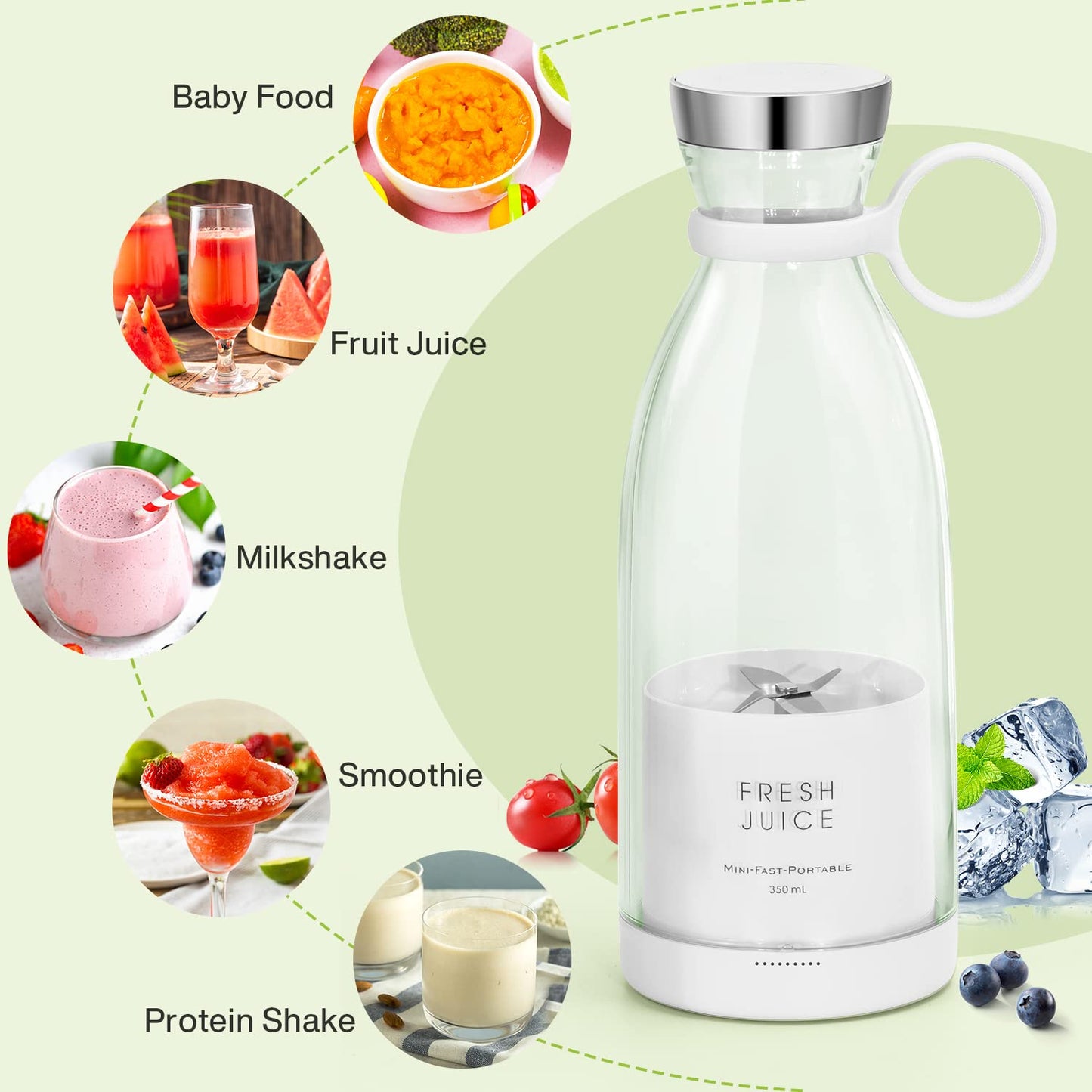 MIAOKE Portable Blender,Fashion Portable Blender for Shakes and Smoothies 11.8 Oz,Magnetic USB Fast Charging Mini Mixer Bottle,Take It for Traveling, Outdoor, Gym, Office, Cars, Gift -PK