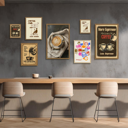 PORENY Funny Coffee Club Wall Art, Modern Minimalist Coffee Bar Decor, Cafe Kitchen Poster Print, Trendy Cafe Station Canvas Painting, Espresso Lover Artwork for Office Wood Framed 16x24 Inch