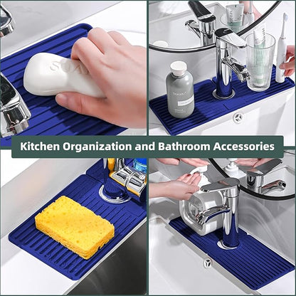 Faucet Mat for Kitchen Sink, Silicone Faucet Handle Drip Catcher Tray, Drying