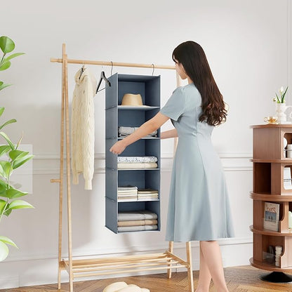 Hanging Closet Organizer 5-Shelf, Easy Mount Foldable Wardrobe Storage Shelves