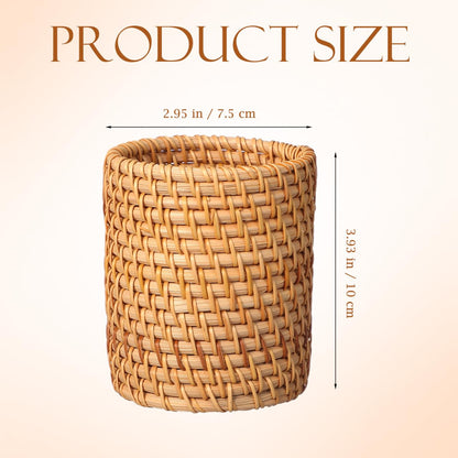 SEWACC 2pcs Rattan Pencil Holder, Handmade Wicker Pen Cups, Boho Pencil Organizer, Makeup Brush Storage for Desktop, Home Office Use