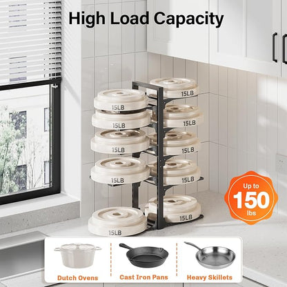MUDEELA 10-Tier Pots and Pans Organizer under Cabinet, 23.62" Height Heavy Duty Pot and Pan Organizer Kitchen Cabinet Organization and Storage, Adjustable Pot Rack for Frying Pan, Cast Iron Skillet