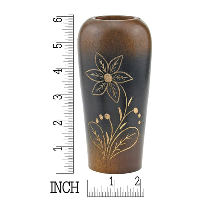 AeraVida Blooming Delicate Daisy Mango Tree Wood Flower Vase | Hand-Carved Brown and Black Decorative Piece for Home Décor | Handmade Natural Wooden Accent for Dried or Artificial Blooms