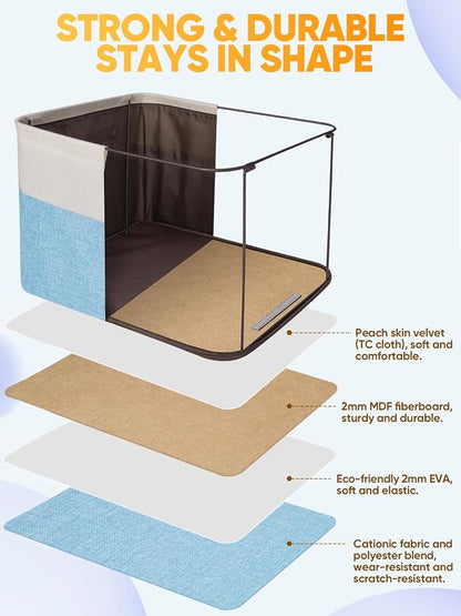 BALEINE 3 Pack Fabric Closet Storage Bins for Shelves, Linen Closet Organizers and Storage, Decorative Baskets for Organizing, Shelf, Clothes, Home, Office (Skyblue, 12"x8"x8")