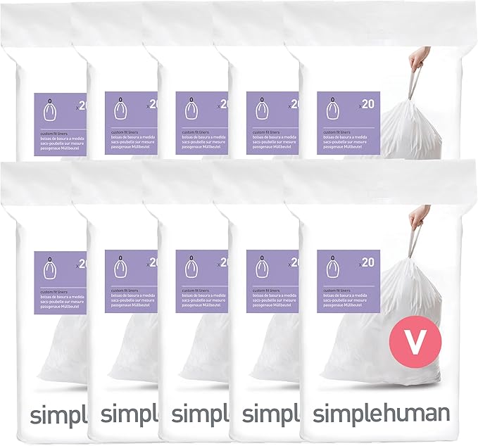 simplehuman Code V 200 Count, Dispenser Pack Custom Fit Liners, Drawstring