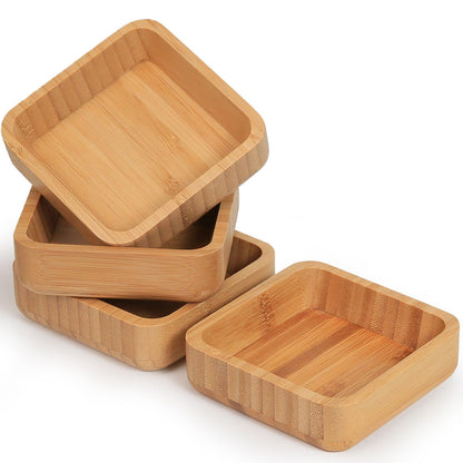 ZTHapwa Bamboo Wooden Bowls Set, 4-inch Square Snack Bowls for Appetizers, Dips, Nuts Desserts and More, Small Reusable Wooden Serving Bowl for Dinner Party and Entertaining, Eco Friendly (4 Pcs)