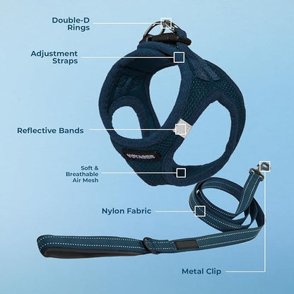 Best Pet Supplies Voyager Step-in Air All Weather Mesh Harness and Reflective Dog 5ft Leash Combo with Neoprene Handle, for Small, Medium and Large Breed Puppies - Blue, X-Small