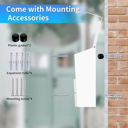 Wall-Mounted Mailbox, White Modern Large Capacity Drop Mailboxes for Outside, Rust-Proof Galvanized Steel Post Box (No Keys Locking)