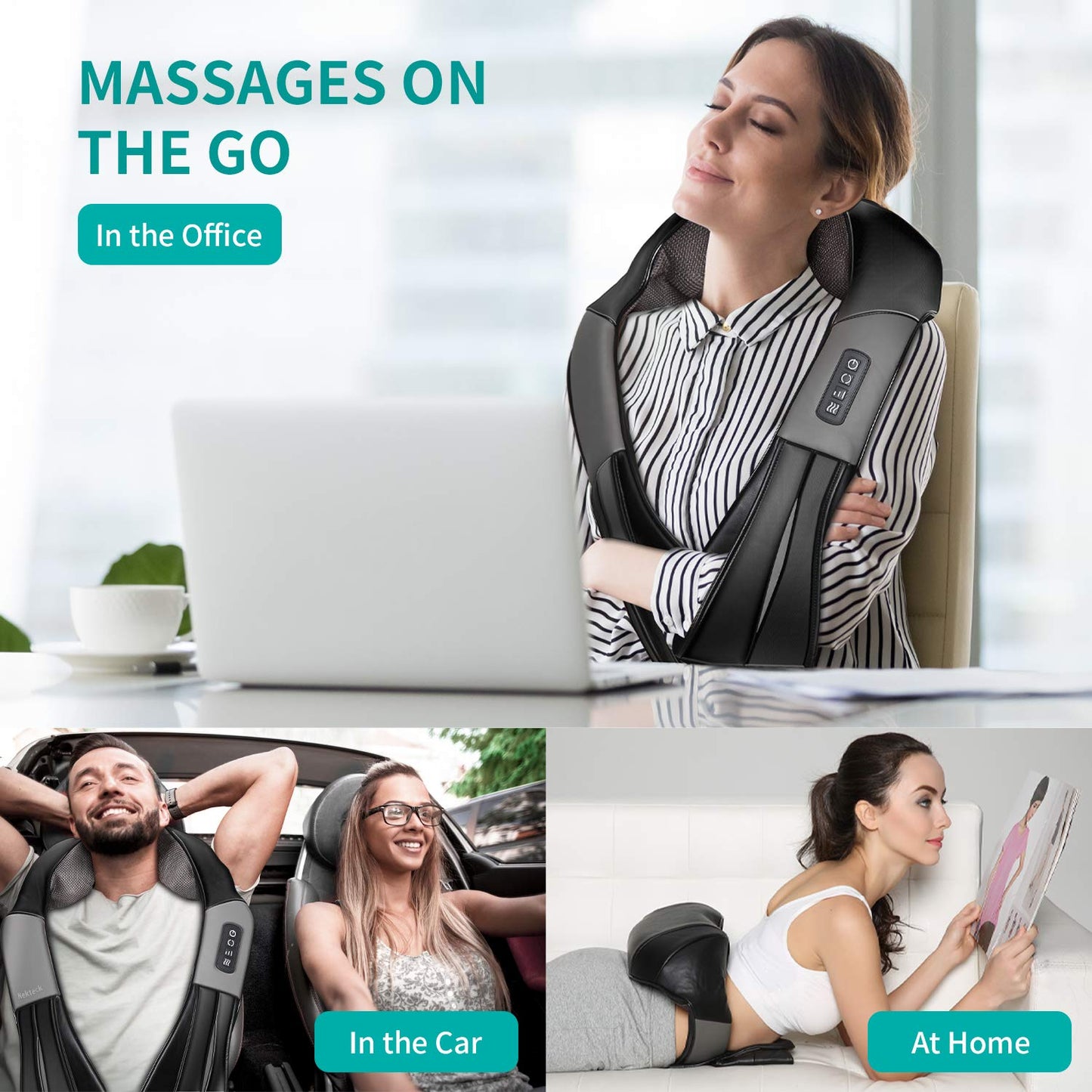 Nekteck Shiatsu Neck Massager for Pain Relief Deep Tissue with Heat, 3D Kneading Massage Pillow Back Shoulder Massagerfor Body Muscle, Plug-in Use for Home Office Car, Gifts for Mom Dad Him Her
