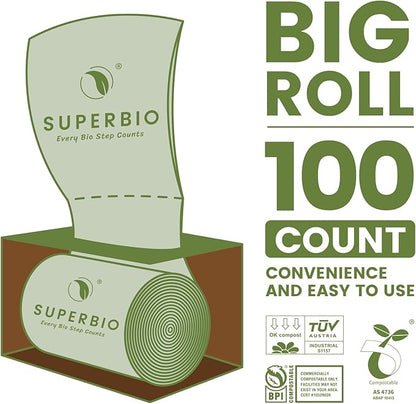 SUPERBIO 13 Gallon Compostable Kitchen Waste Bags, 1 Pack, Flat top Food Scrap