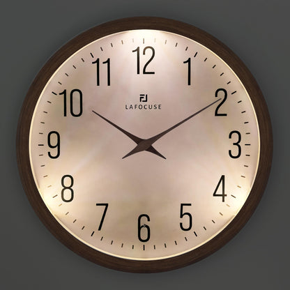 Lafocuse 12 Inch Brown Night Light Wall Clock Battery Operated, Silent Light up Wall Clocks Glow in the Dark for Bedroom Living Room Office