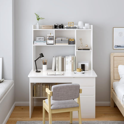 OSCHF Wooden Desktop Hutch Bookshelf - Free Standing Desk Storage Shelf with Top Edge for Computer Desk, Desktop Bookcase for Dorm, Home or Office, Countertop Organizer, White, 45.3"