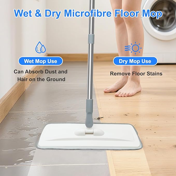 Microfiber Mop for Cleaning Floors, 55 Inch Extendable Flat Mop
