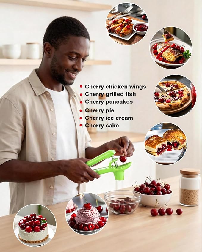 Cherry Pitter, Cherry Pit Remover Tool, Olives Pitter with Hand-held Push, Olive Pit core remover stones tool with lock design, Durable Cherries Pit Remover for Cherry Jam -Green