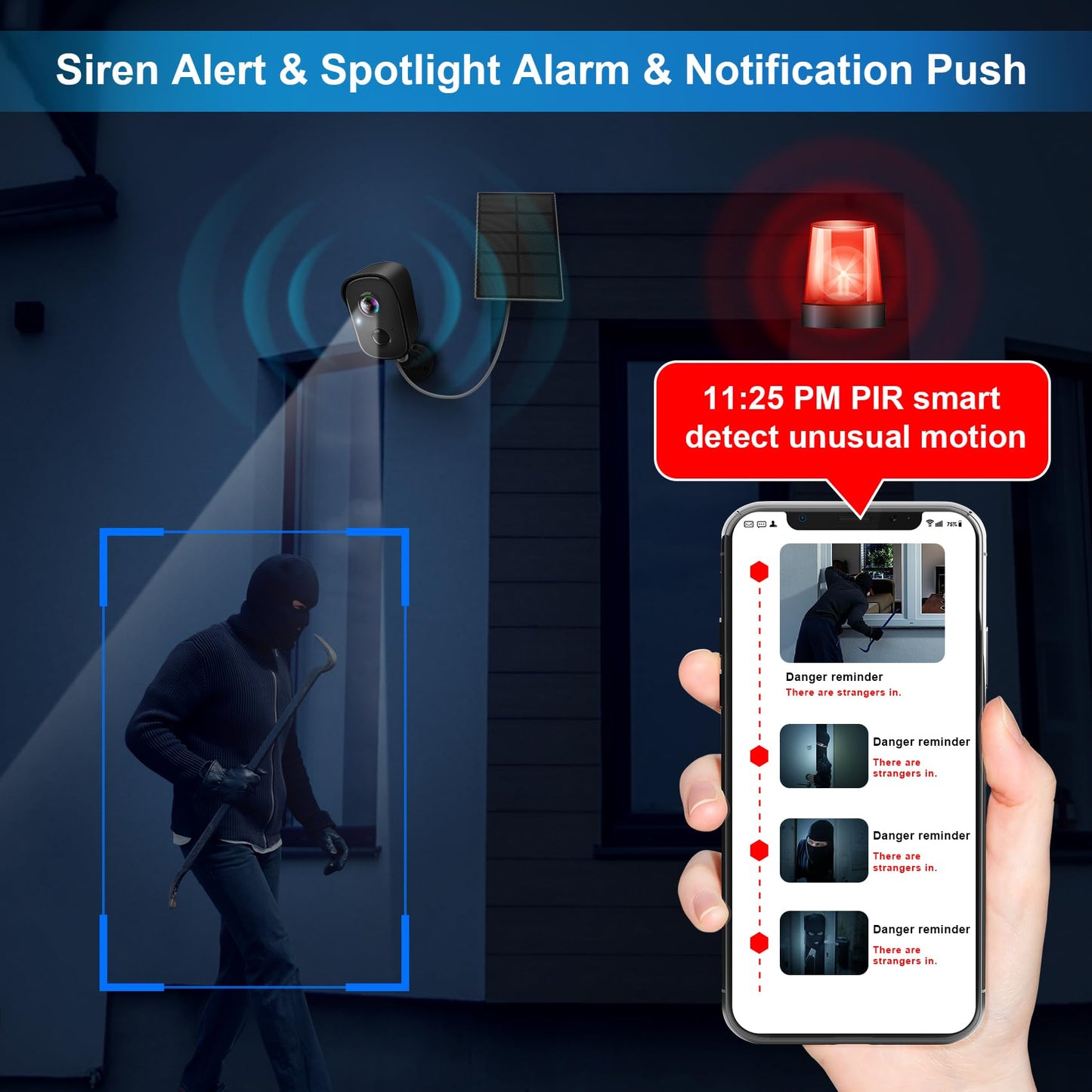 Security Cameras Wireless Outdoor, 2K WiFi Cameras for Home Security with Solar Panel Battery Powered AI Motion Detection Spotlight Siren Alarm Surveillance Home Security Cameras, Color Night Vision