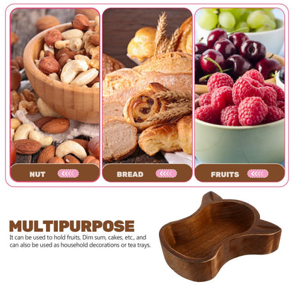 PRETYZOOM Cow Head Wood Serving Bowl 7.75 Inch Rustic Fruit Bowl Nut Dish Decorative Snack Plate for Home Kitchen Dining