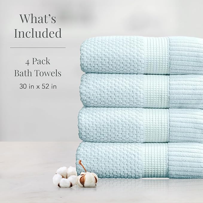 NY Loft 100% Cotton Bath Towels 4 Pack | Super Soft & Absorbent Quick-Dry Bath
