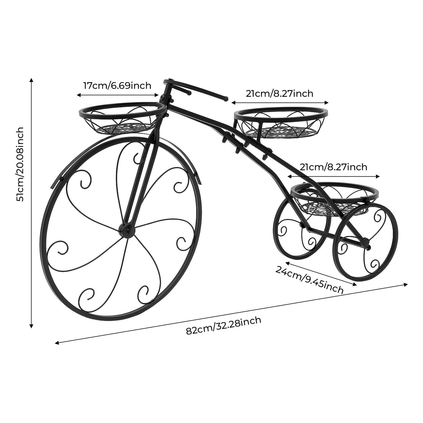 SanBouSi Large Bicycle Plant Stand Metal Flower Pot Cart Holder Patio Stand Bike Plant Stand Outdoor Garden Decoration Plant Lover Gifts for Women, Black