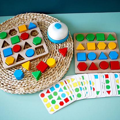Montessori Toys for 3 4 5 6 7 8, Educational Wooden Pattern Blocks Race Shape Matching Sorting Sensory Toy, Geometric Shape Activity Board Game Toddlers Kids Boys Girls (for 2 Players)