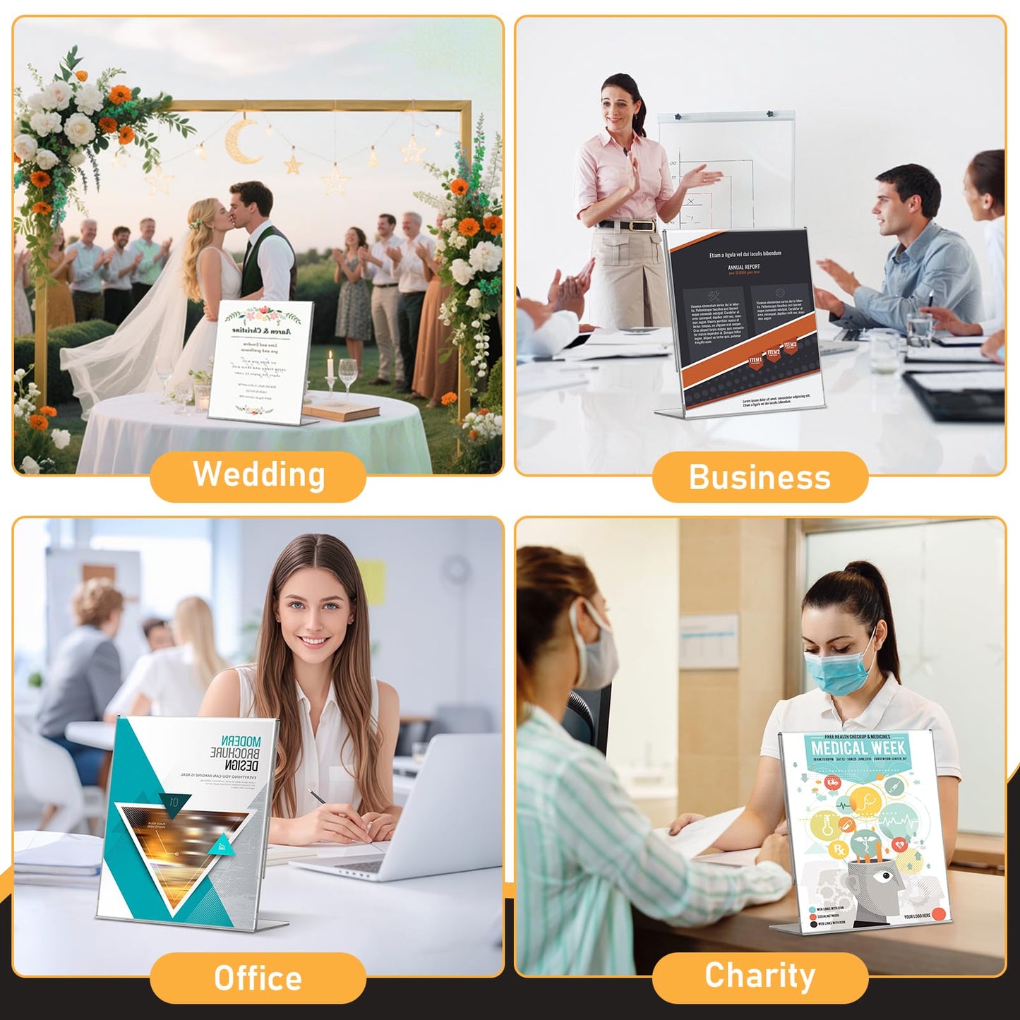 EthPul 13 Pack Acrylic Sign Holder 8.5x11, L-Shape Clear Plastic Display Stands for Tabletop, Slanted Back Menu Flyer Paper Photo Picture Frame Display Stand for Restaurants Office Store Show Fair