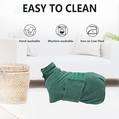 Geyecete Pineapple Grid Fast Drying Super Absorbent Dog Cat Bath Robe Towel - Green-L