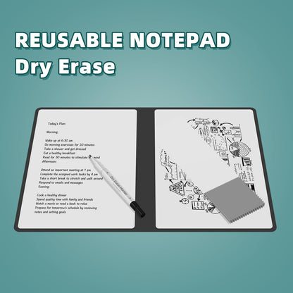 Portable Dry Erase Board,Reusable Whiteboard Notebook, Double-Sided White Board PU Cover 9.5"x6.6" with Marker,Wipe Cloth (Dark Black)